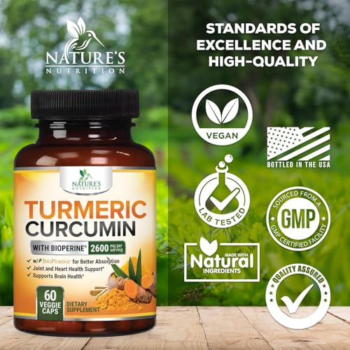 Turmeric Curcumin Supplement - 2400mg Organic Turmeric - 95% Curcuminoids & BioPerine Black Pepper Extract for Best Absorption - Natural Vegan Joint & Immune Support, Bottled in USA - 60 Capsules