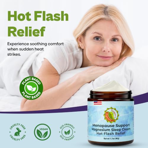 Taspen's Organics Menopause Support Magnesium Sleep Cream – Natural Cooling Relief for Hot Flashes & Night Sweats | Promotes Relaxation & Sleep | Flower Essence & Botanical Formula (1.7 oz)