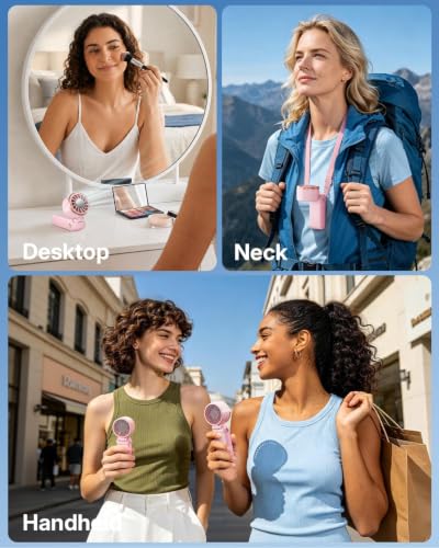 SWEETFULL Mini Portable Fan with Ice Cooling, Lightweight Handheld Pocket Turbo Fan Rechargeable, 3 Speed, Foldable Personal Hand Fan for Travel, Beach Vacation, Women Girls (Pink)