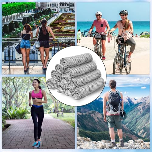 Honoson 10 Pcs Cooling Towel Bulk - Neck & Face Cool Chilly Towels Microfiber Breathable Sport Sweat Rag for Gym, Yoga, Travel, Camping, Running, Outdoor (Grey)