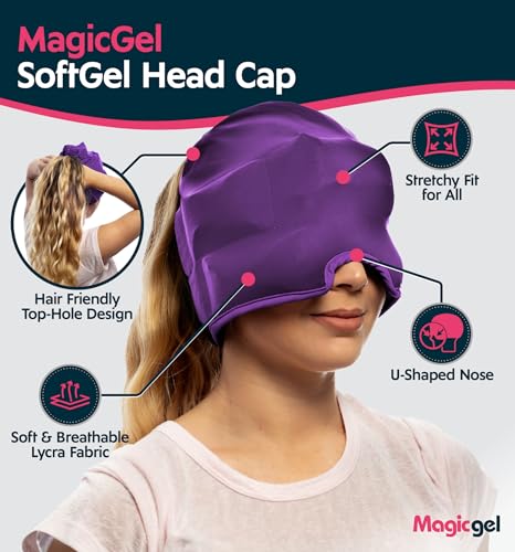 Magic Gel Migraine Ice Head Wrap - Real Migraine & Headache Relief | The Original Headache Cap | Cold, Comfortable, Dark & Cool; Endorsed by Physicians, Loved by Thousands - Purple