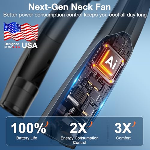 Hionly AI Neck Fan, 6 Speeds Adjustable Portable Personal Fan Rechargeable, Faster Cooling Wearable Fan, Ultra Quiet for Home, Office, Travel, Outdoor