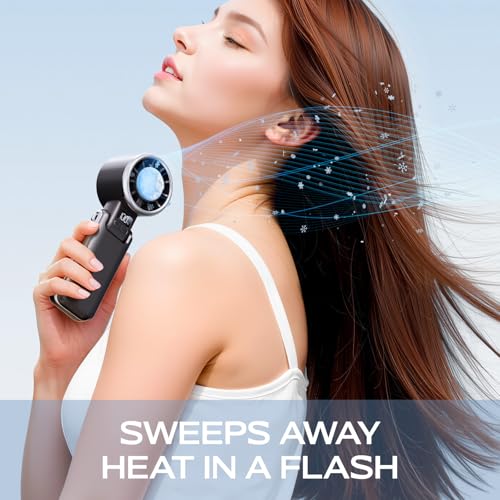 SHEWIND Portable Handheld Fan with Ice Cooling-5 Gear High Speed Turbo Personal Fan Rechargeable,Up to 13 Hrs,Mini Fan Handheld,Europe Travel Essentials Accessories, Beach Vacation, Gifts for Women