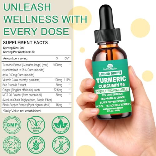 Turmeric Curcumin Supplement, Liquid Turmeric with Black Pepper & Ginger