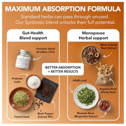 Menopause Support with Black Cohosh - Max Absorption Synbiotic Formula | Hormonal Balance & Wellness Support - Helps Easing Hot Flashes, Night Sweats, Restful Sleep - 60 caps