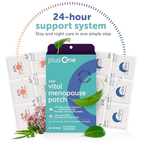 plusOne Vital Menopause Patches AM & PM, Hot Flash Night Sweat Support 16ct | Sleep support, menopause symptom support, menopause hot flash relief, promotes energy & sleep