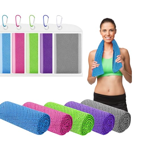 Cooling Towels for Neck and Face, 5 Pack Soft Microfiber Gym Towel（40" X 12", Breathable Cooling Towels for Hot Weather, Gym Yoga Sports Workout Sweat Towels for Men Women Kids (Z)
