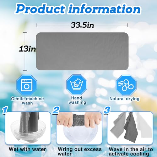 Cosweet PVA Cooling Towels - Quick Chilly Gym Towel Lasts 5 Hours for Neck and Face Hot Weather, Highly Absorbent, UPF 50+ for Outdoor Workout Sports Golf (2Pcs 33.5" x 13", Grey)