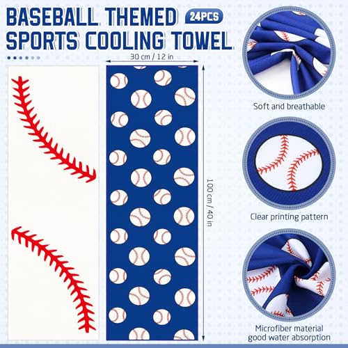 24 Pcs Baseball Cooling Towels Gifts 40 X 12 Inch | Cold Towels for Hot Weather Sports, Fast Drying Breathable Microfiber, For Baseball Team Gifts, Party Favor