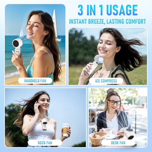 PlayHot Portable Handheld Cooling Fan, Travel Essentials, Gifts for Women | Instant Cooling, 10m/s Airflow, 5-Speed, 10H Max, USB-C Rechargeable, LED Display, 3-in-1 Foldable for Cruise, Beach Vacation