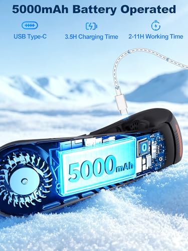3 Motors Neck Fan, Neck Fans That Blow Cold Air, 360° Cooling, LED Display, 5 Speeds Powerful Wind, 5000mAh Rechargeable Battery, Hands-Free Wearable Personal Neck Cooler, Gift for Kid Men Women