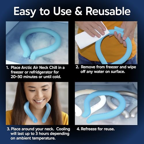 Arctic Air Neck Chill, Neck Cooling Tube, Hands Free Cooling, Quick Freeze Gel, Wearable Body Coolers for Hot Weather, Reusable, Adjustable Fit, 3 Pack