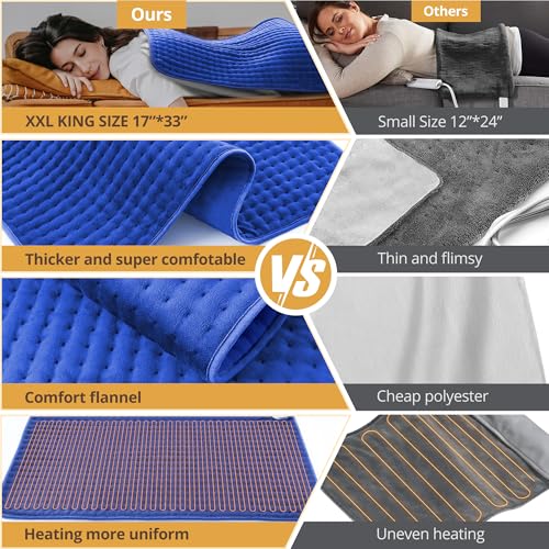 33" x 17" XXXL Extra Large Heat Pad for Back Shoulders, FSA Eligible HSA | Electric Heating Pad,6 Heat Settings, Moist Dry Heat Options, Auto-Off, Washable, Birthday Gifts for Women Men Mom Dad