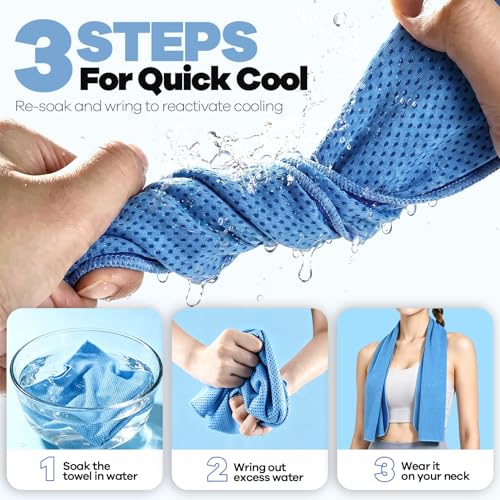 ROXUN Cooling Towels, 4 Pack (40''x12'') Chilly Ice Rags for Neck and Face | Gray+Dark Gray+Blue+Black, Soft Breathable, Sports and Outdoor Workouts, Comes with Storage Bags & Carabiners