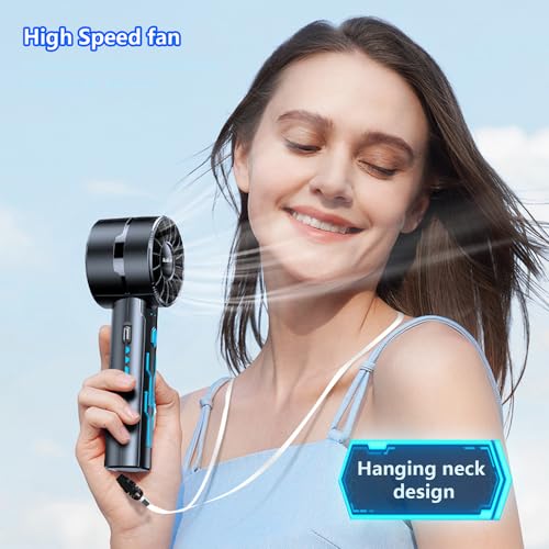 AaoLin 2pcs Portable Handheld Turbo Fan with 7000rpm High-Speed Motor USB Rechargeable Cooling Personal Fan 4-Speed, 4-16H Runtime, with Lanyard for Outdoor Travel, Women, Kids, Summer Gift