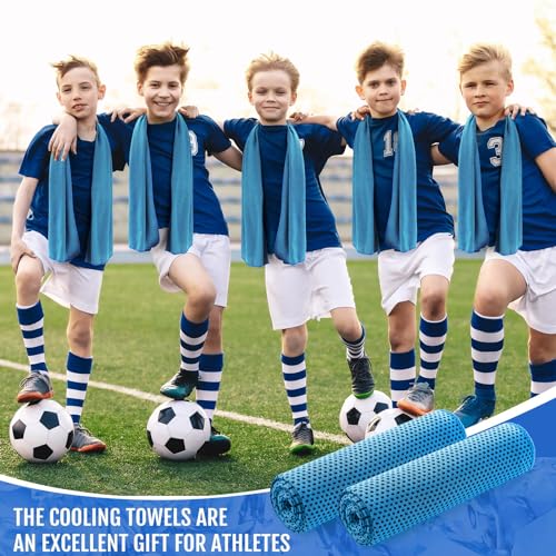 Hosuly 12 Pieces Cooling Towels, 40 x 12 Inch Ice Cool Towel for Neck and Face Microfiber Soft Breathable Chilly Rags for Yoga, Sports, Golf, Gym, Running, Workout(Light Blue)