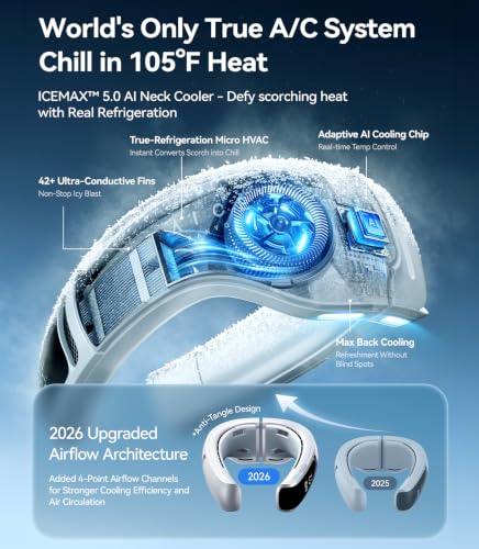 AICE LITE MAX 2026 AI Neck Air Conditioner, Real AC Neck Cooling Fan, White | [No.1 Coolest & Most Durable] 6000mAh Rechargeable Immersive Neck Cooler for Extreme Heat, Work, Travel