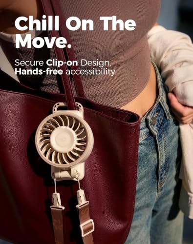 Diveblues Portable Handheld Fan D6036 Cream | 7.4m/s High Speed Turbo, 180° Foldable 4-in-1, Personal Neck Fan with Carabiner Clip, 100 Speed Stepless Control