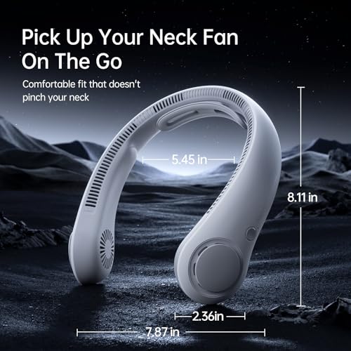 JISULIFE Portable Neck Fan Upgraded: Neckbrace Hands-Free, 5-Speed 5000 mAh | 16.5H Max Runtime, Personal Wearable Bladeless Rechargeable Fan for Outdoor/Travel/Concerts, Gifts for Women Men - Foggy Grey