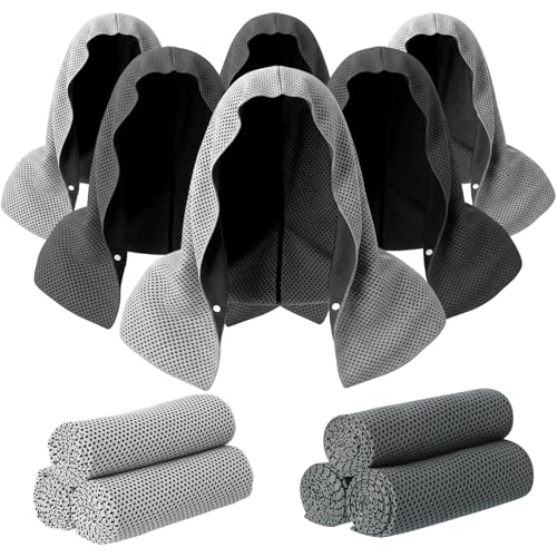 Honoson 12 Pcs Cooling Hooded Towels for Neck and Face UPF 50 Sun Protection Cooling Neck Wrap Breathable Ice Towels for Outdoor Work Running Fishing Gardening (Dark Gray,Light Gray)