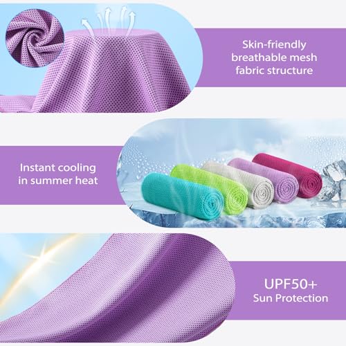 Cooling Towels - 5 Pack Gym Towels, Gym Towel for Working Out, Yoga Towel | Microfiber Breathable Mesh Fabric, Large Size: 40"L × 12"W, Reusable & Easy To Clean, Equipped With Waterproof Storage Pouch