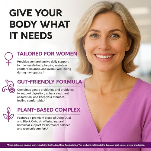 Menopause Supplements for Women - Black Cohosh, Pre & Probiotics - 60 Caps | Sweats & Hot Flashes Relief - Digestion, Sleep & Mood Support - 25in1 Complex - Dong Quai, Red Clover & Vitamins - Lab Tested