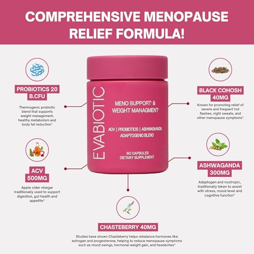 Complete Menopause Vitamins and Weight Management Supplements for Women | Ashwaghanda Probiotics ACV for Weight Management Hot Flashes Night Sweats Bloat, Hormone Balance Vegan 60 Caps Non-GMO