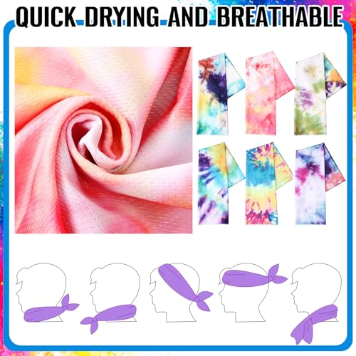 Peryiter 6 Pack Cooling Towels for Neck and Face 40 x 12 Inch Cooling Rag Ice Sweat Towels for Biking Hiking Running Yoga Golf Sport Gym Workout Gardening(Tie Dye Style)