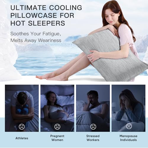 Marchpower 2 Pack Cooling Pillowcases Queen Size, Arc-Chill Cool Fiber, Double Sided Design for Hot Sleepers Night Sweats Hot Flashes, Oeko-TEX Certified Soft Breathable Pillow Covers Hidden Zipper