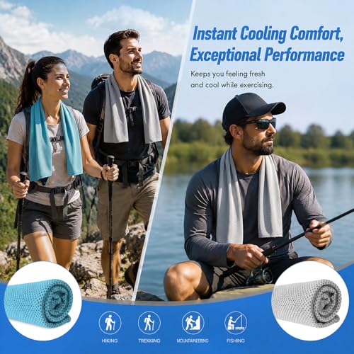 Amgico 6 Pack Cooling Towel 40"X12", Cooling Towels for Neck and Face, Quick Dry Soft Breathable Reusable Microfiber Towels for Hot Weather, Camping, Hiking, Beach, Workout, Running & More Activities