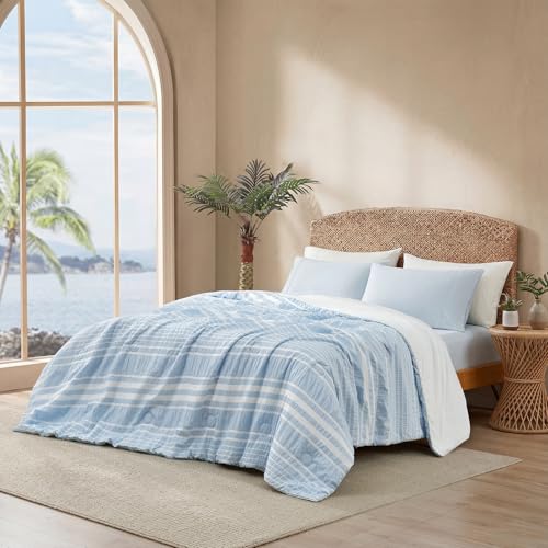 Cozy Bliss Cationic Dyed Seersucker Cooling Comforter Queen Size, Lightweight Airflow Silky Cooling Bedding with Q-Max>0.45 for Bedroom, Home Decor, Hot Sleepers & Night Sweats, Blue 90"x90"
