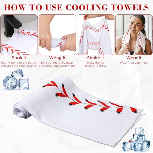 Moukeren 12 Pcs Cooling Towel with Mesh Storage Bag and D Ring Hook, 40" x 12" Soft Breathable Chilly Microfiber Sport Towels for Yoga Running Gym Workout Sport Party Favors Team Gift (Baseball)