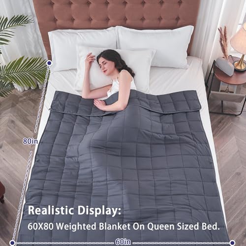 yescool Yetişkinler için Ağırlıklı Battaniye 20 lbs (9 kg), Kraliçe Boyutu, 60" x 80" (152 x 202 cm), Gri