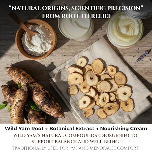 Wild Yam Cream Hormone Balance for Women , Lavender 4oz | Topical Menopause and PMS Support, for Hot Flashes, Night Sweats, Mood Swings and Low Energy, Hydrates and Supports Skin