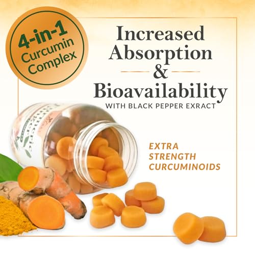 Turmeric Curcumin Supplement Gummies - 95% Curcuminoids with Turmeric & Ginger, Black Pepper for Best Absorption, Nature's Vegan Joint Support Gummy, Gluten Free, Tasty Peach Flavor - 60 Gummies