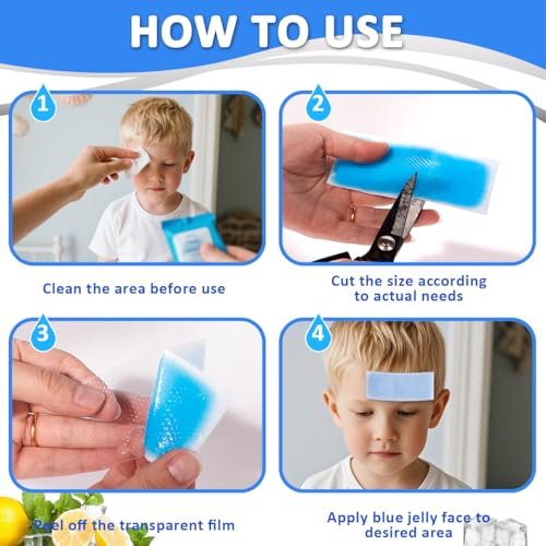20 Cooling Gel Patches, Fast-Acting Cooling Pads for Adults and Kids to Relieve Headaches, Migraines, Sunburn and Heat Stroke, Soothe Forehead and Body, Good for Cooling, Outdoor Travel