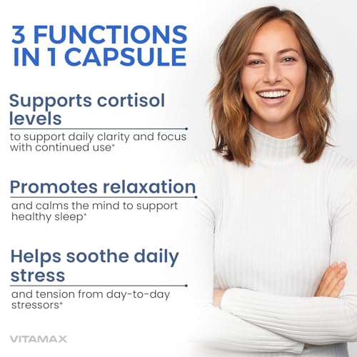 Corti-Calm Cortisol Supplement, L Theanine, Ashwagandha, Vitamin D 3, GABA for Relaxation, Fatigue & Focus with Ginkgo Biloba, Bacopa Monnieri, 5-HTP – Non-GMO, Made in USA – 60ct