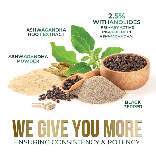 Ashwagandha Supplements - Premium Ashwagandha Capsule for Women & Men, Natural Antioxidant Support Ashwa Root Extract, Extra Strength Calm Support with Black Pepper, Vegan - USA Bottled - 60 Capsules