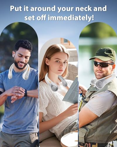 Portable Neck Fan Rechargeable Wearable Personal Fan Blow Cold Air, 5 Speeds, USB Battery, Neck Cooler with Neckbrace, Gift for Men Women, Sports, Gardening, Home, Outdoors, Travel, Camping