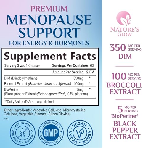 Menopause Supplements for Women - Natural Hormone Support with DIM, BioPerine & Broccoli Extract - Menopause Relief and Balance Antioxidant, for Hot Flashes and Night Sweats Support - 60 Capsules