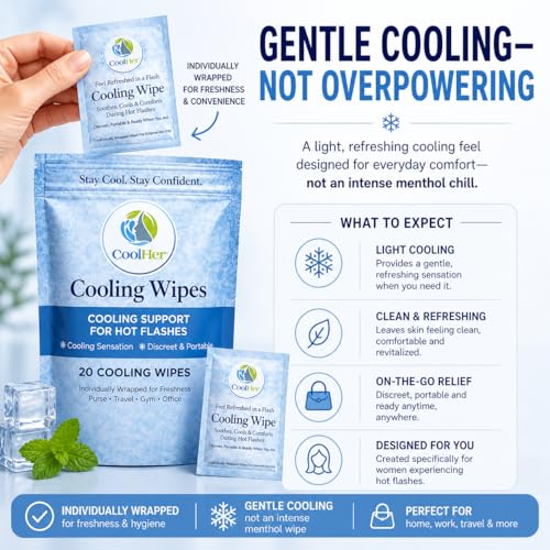 Cooling Wipes for Women – Individually Wrapped Travel Wipes for Hot Weather, Outdoor Activities & Hot Flash Comfort – Refreshing Body Wipes (20 Count)