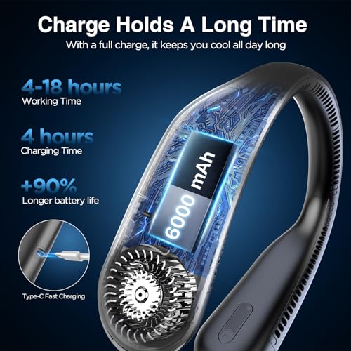 Hotsales Neck Fan, Bladeless Fan That Blows Cold Air, Portable Rechargeable | 6000 mAh Battery, 3 Speeds, Hands Free Wearable Personal Cooling Fan for Men and Women, Travel, Outdoor, USB Rechargeable