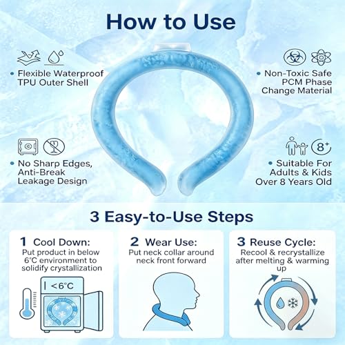 1 Sets Cooling Towel (Towel Color Random)+Cooling Neck Ring – Reusable PCM Cooling Ring Stays ~64°F for 60-120 Min, Quick Dry Microfiber Towel, Insulated Storage Bag for Family Outdoor Sports Hiking