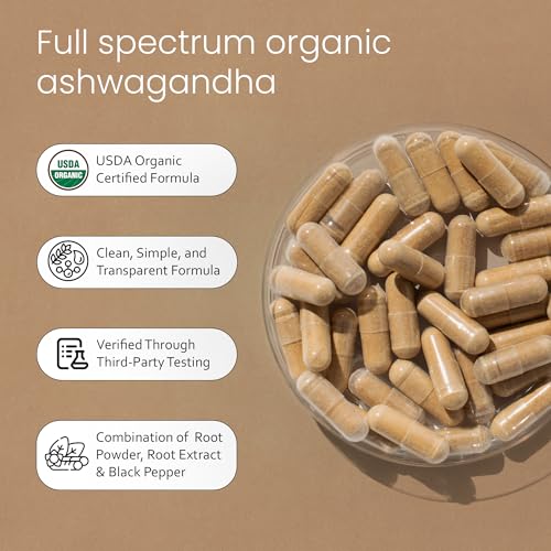 NaturaLife Labs Organic Ashwagandha 2100 mg per Serving – Full Spectrum Root Powder and Standardized Extract (Withanolides) – 100 Capsules – Vegan – Non-GMO, Gluten-Free