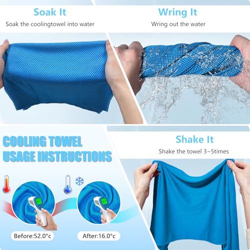 4 Pack Cooling Towels, Soft Breathable Cooling Towels for Neck and Face | Microfiber, Gym, Men, Women, Waterproof Bag, Carabiner, Yoga, Golf, Hiking, Running, athletes, gift, Blue, Green, Pink, Black