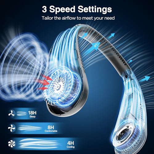 Hotsales Neck Fan, Bladeless Fan That Blows Cold Air, Portable Rechargeable | 6000 mAh Battery, 3 Speeds, Hands Free Wearable Personal Cooling Fan for Men and Women, Travel, Outdoor, USB Rechargeable