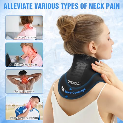 ONLYCARE Neck Ice Pack Wrap Gel - Upgraded Ice Packs for Neck Reusable | Hot and Cold Compress, Relief of Pain, Swelling, Sprains, Office Pressure