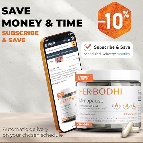 Her Bodhi Meno Menopause Supplement for Women, Hormone-Free, 60 Capsules | Soy Isoflavones, Black Cohosh & KSM-66 Ashwagandha to support comfort through hot flashes and night sweats; vegan*