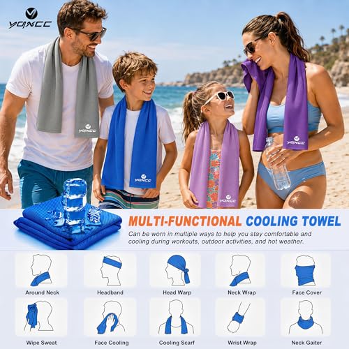 YQXCC 4 Pack Cooling Towels (47"x12"), Ice Cool Towels for Neck & Face | Soft Breathable Microfiber, Instant Cooling Neck Wraps, Ideal for Yoga, Golf, Gym, Running, Camping & Hot Weather