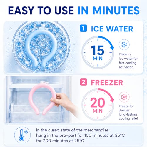 Neck Cooling Tube for Summer Heat Relief, 2 Pack, Reusable Ice Cooling Ring, Wearable Collar for Sports, Outdoor Work, Travel and Hot Flashes, Pink and Blue